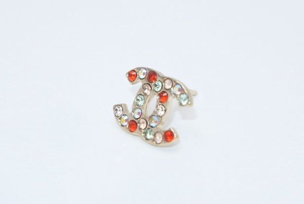極美品 CHANEL シャネル ココマーク ピアス 重量約2.0g 04A刻印 カラーストーン メタル GP ゴールド マルチカラー 両耳用 中古 4b012966