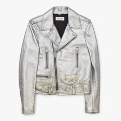 SAINT LAURENT PARIS サンローランパリ ライダースジャケット 羊革 シルバー サイズF36 美品 中古 4b013327