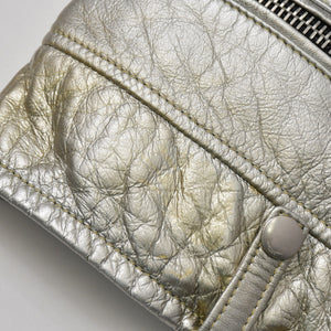 SAINT LAURENT PARIS サンローランパリ ライダースジャケット 羊革 シルバー サイズF36 美品 中古 4b013327