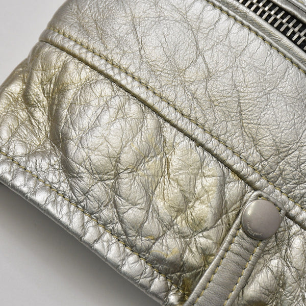SAINT LAURENT PARIS サンローランパリ ライダースジャケット 羊革 シルバー サイズF36 美品 中古 4b013327