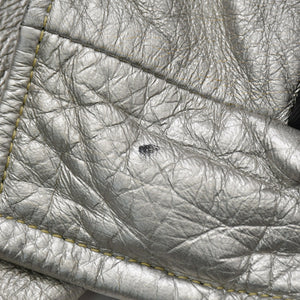 SAINT LAURENT PARIS サンローランパリ ライダースジャケット 羊革 シルバー サイズF36 美品 中古 4b013327