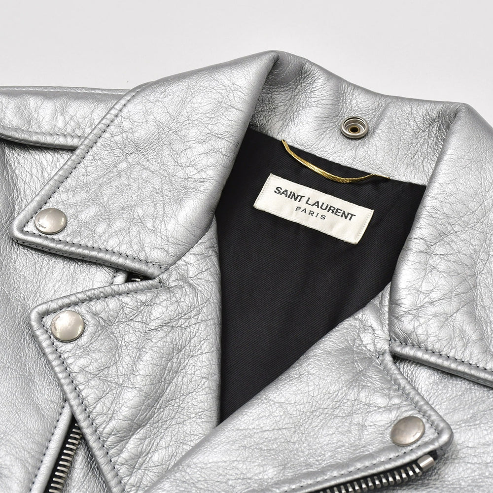 SAINT LAURENT PARIS Saint Laurent Paris Riders Jacket Sheep Leather Silver Size F36 Good Condition Used 4b013327