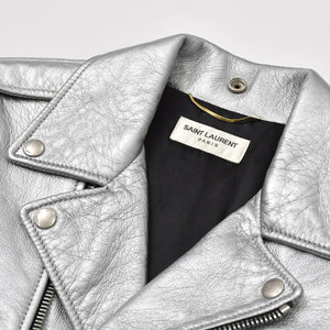 SAINT LAURENT PARIS サンローランパリ ライダースジャケット 羊革 シルバー サイズF36 美品 中古 4b013327