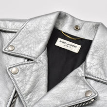 Load image into Gallery viewer, SAINT LAURENT PARIS サンローランパリ ライダースジャケット 羊革 シルバー サイズF36 美品 中古 4b013327