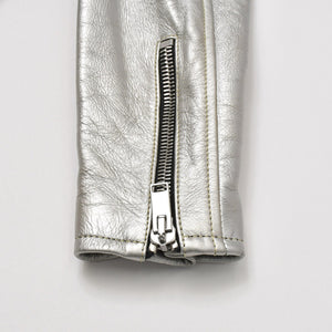 SAINT LAURENT PARIS サンローランパリ ライダースジャケット 羊革 シルバー サイズF36 美品 中古 4b013327