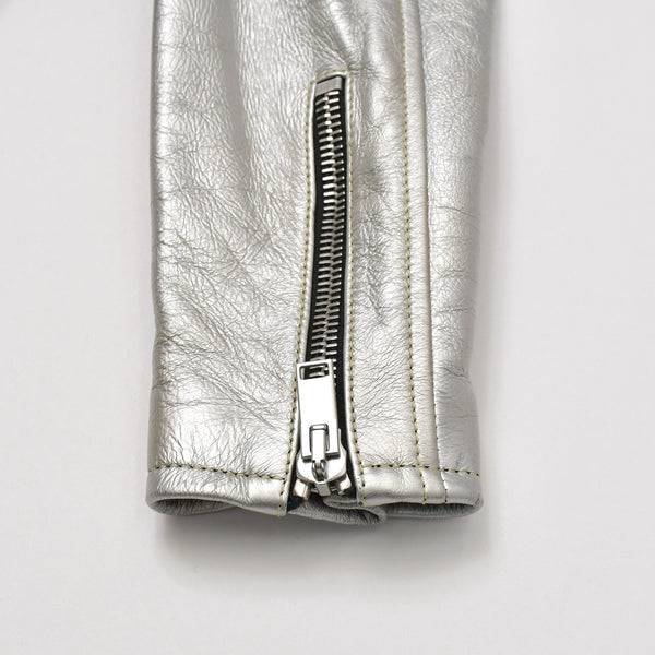 SAINT LAURENT PARIS サンローランパリ ライダースジャケット 羊革 シルバー サイズF36 美品 中古 4b013327