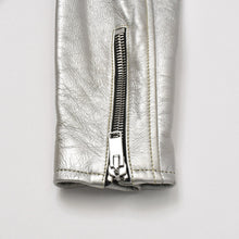 Load image into Gallery viewer, SAINT LAURENT PARIS サンローランパリ ライダースジャケット 羊革 シルバー サイズF36 美品 中古 4b013327