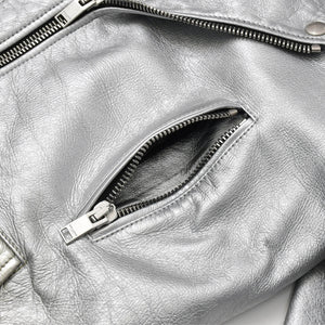 SAINT LAURENT PARIS サンローランパリ ライダースジャケット 羊革 シルバー サイズF36 美品 中古 4b013327
