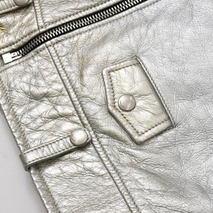 SAINT LAURENT PARIS サンローランパリ ライダースジャケット 羊革 シルバー サイズF36 美品 中古 4b013327