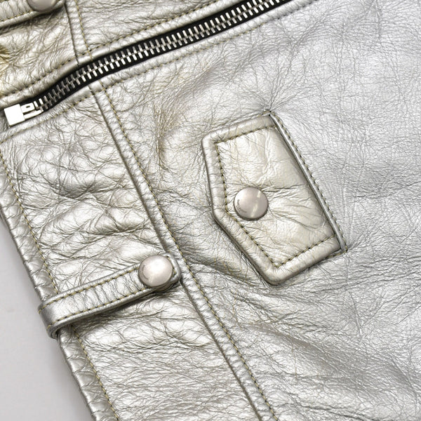 SAINT LAURENT PARIS サンローランパリ ライダースジャケット 羊革 シルバー サイズF36 美品 中古 4b013327