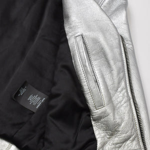 SAINT LAURENT PARIS サンローランパリ ライダースジャケット 羊革 シルバー サイズF36 美品 中古 4b013327