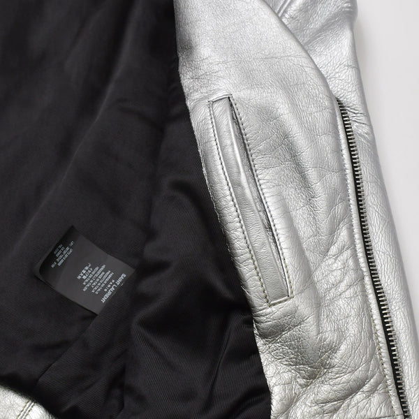 SAINT LAURENT PARIS サンローランパリ ライダースジャケット 羊革 シルバー サイズF36 美品 中古 4b013327