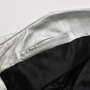 SAINT LAURENT PARIS サンローランパリ ライダースジャケット 羊革 シルバー サイズF36 美品 中古 4b013327