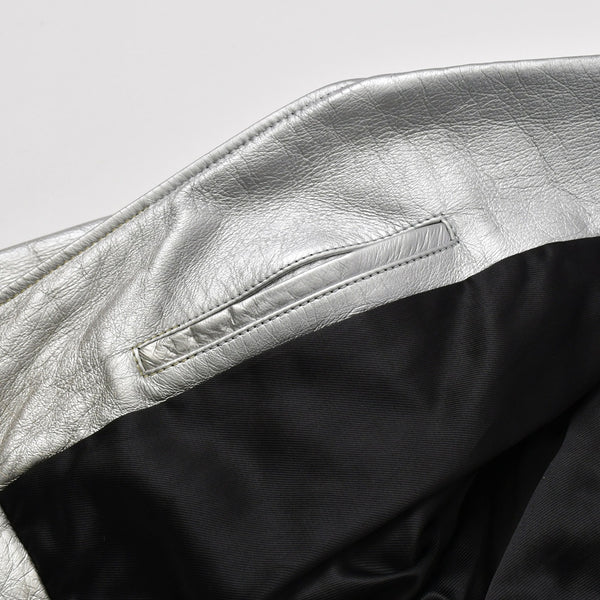 SAINT LAURENT PARIS サンローランパリ ライダースジャケット 羊革 シルバー サイズF36 美品 中古 4b013327