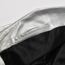 Load image into Gallery viewer, SAINT LAURENT PARIS サンローランパリ ライダースジャケット 羊革 シルバー サイズF36 美品 中古 4b013327