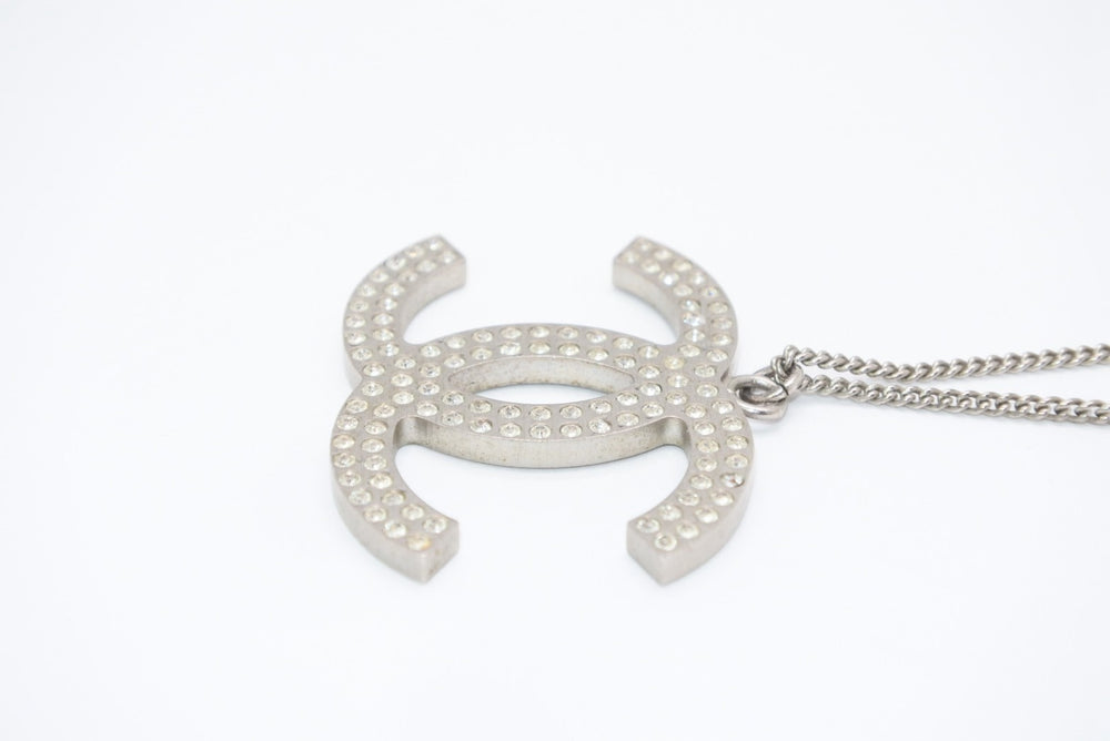 CHANEL Coco Mark Necklace Weight Approx. 14.3g 01P Engraved Rhinestone Metal Binaural Good Condition Used 4b12971