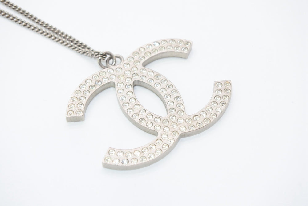 CHANEL Coco Mark Necklace Weight Approx. 14.3g 01P Engraved Rhinestone Metal Binaural Good Condition Used 4b12971