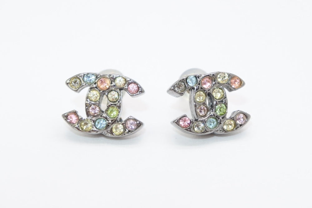 CHANEL シャネル ココマーク ピアス 重量約2.1g 05A刻印 カラーストーン メタル シルバー 両耳用 美品 中古 4b12963