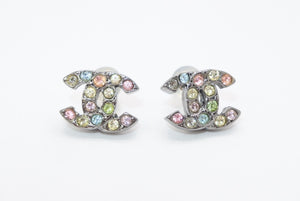 CHANEL シャネル ココマーク ピアス 重量約2.1g 05A刻印 カラーストーン メタル シルバー 両耳用 美品 中古 4b12963