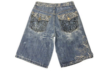 Load image into Gallery viewer, DELF デルフ Y2K エンブロイダリー バギーデニムショーツ ブルー コットン サイズ34 美品 中古 4b001343
