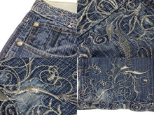 Load image into Gallery viewer, DELF デルフ Y2K エンブロイダリー バギーデニムショーツ ブルー コットン サイズ34 美品 中古 4b001343