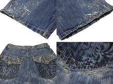 Load image into Gallery viewer, DELF デルフ Y2K エンブロイダリー バギーデニムショーツ ブルー コットン サイズ34 美品 中古 4b001343