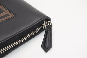 FENDI フェンディ FFロゴ ラウンドジップ 長財布 レザーウォレット レザー ブラック ブラウン シルバー金具 美品 中古 4b013235