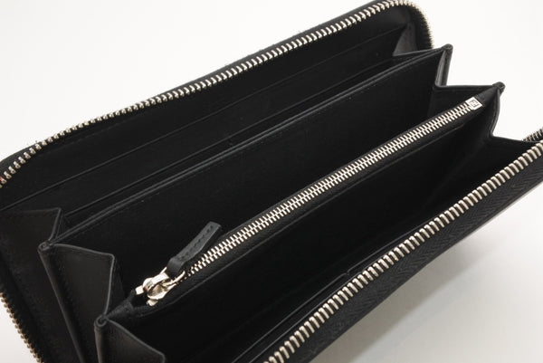 FENDI フェンディ FFロゴ ラウンドジップ 長財布 レザーウォレット レザー ブラック ブラウン シルバー金具 美品 中古 4b013235