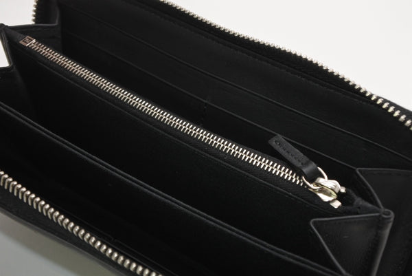 FENDI フェンディ FFロゴ ラウンドジップ 長財布 レザーウォレット レザー ブラック ブラウン シルバー金具 美品 中古 4b013235