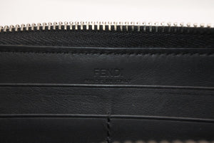 FENDI フェンディ FFロゴ ラウンドジップ 長財布 レザーウォレット レザー ブラック ブラウン シルバー金具 美品 中古 4b013235