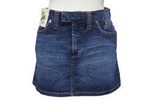 画像をギャラリービューアに読み込む, DOLCE&amp;GABBANA ドルチェアンドガッバーナ デニムスパンコールロゴミニスカート ブルー ゴールド コットン 24/38 美品 中古 4b001344