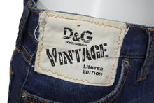 画像をギャラリービューアに読み込む, DOLCE&amp;GABBANA ドルチェアンドガッバーナ デニムスパンコールロゴミニスカート ブルー ゴールド コットン 24/38 美品 中古 4b001344