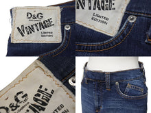 画像をギャラリービューアに読み込む, DOLCE&amp;GABBANA ドルチェアンドガッバーナ デニムスパンコールロゴミニスカート ブルー ゴールド コットン 24/38 美品 中古 4b001344