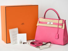 Load image into Gallery viewer, 極美品 HERMES エルメス KELLY ケリー 32 内縫い 2WAYハンドバッグ シェーブル ピンク系 シルバー金具 □Q刻印 中古 4b013426