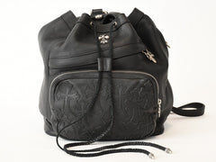 新品未使用 CHROME HEARTS クロムハーツ STRANGE LOVE BAG リュック セメタリー クロスパッチ スモールクロス レザー ブラック 中古 4b013459