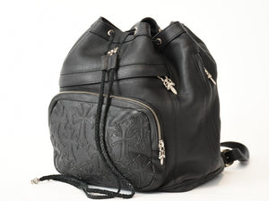 新品未使用 CHROME HEARTS クロムハーツ STRANGE LOVE BAG リュック セメタリー クロスパッチ スモールクロス レザー ブラック 中古 4b013459
