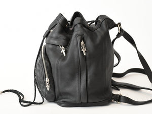 新品未使用 CHROME HEARTS クロムハーツ STRANGE LOVE BAG リュック セメタリー クロスパッチ スモールクロス レザー ブラック 中古 4b013459