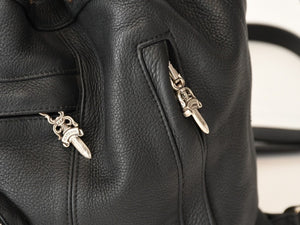 新品未使用 CHROME HEARTS クロムハーツ STRANGE LOVE BAG リュック セメタリー クロスパッチ スモールクロス レザー ブラック 中古 4b013459