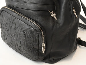 新品未使用 CHROME HEARTS クロムハーツ STRANGE LOVE BAG リュック セメタリー クロスパッチ スモールクロス レザー ブラック 中古 4b013459