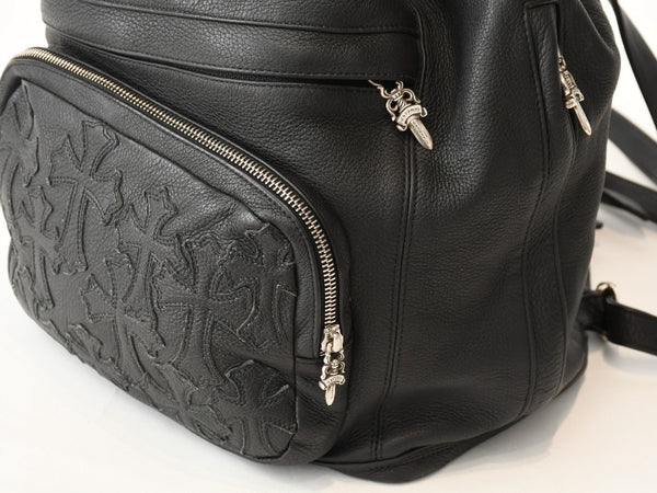新品未使用 CHROME HEARTS クロムハーツ STRANGE LOVE BAG リュック セメタリー クロスパッチ スモールクロス レザー ブラック 中古 4b013459