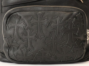 新品未使用 CHROME HEARTS クロムハーツ STRANGE LOVE BAG リュック セメタリー クロスパッチ スモールクロス レザー ブラック 中古 4b013459