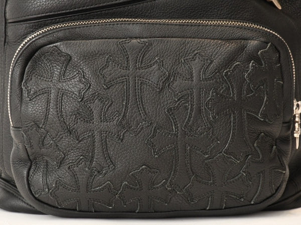 新品未使用 CHROME HEARTS クロムハーツ STRANGE LOVE BAG リュック セメタリー クロスパッチ スモールクロス レザー ブラック 中古 4b013459