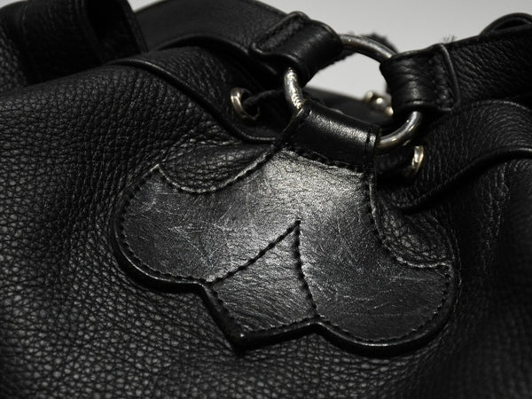 新品未使用 CHROME HEARTS クロムハーツ STRANGE LOVE BAG リュック セメタリー クロスパッチ スモールクロス レザー ブラック 中古 4b013459