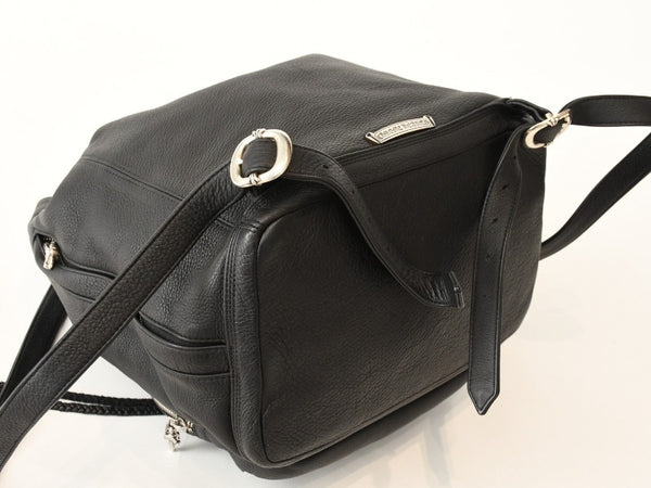 新品未使用 CHROME HEARTS クロムハーツ STRANGE LOVE BAG リュック セメタリー クロスパッチ スモールクロス レザー ブラック 中古 4b013459