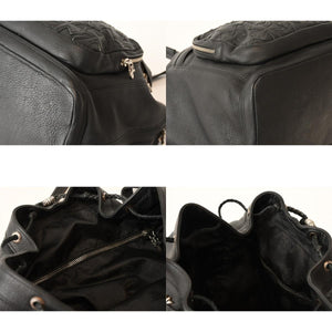 新品未使用 CHROME HEARTS クロムハーツ STRANGE LOVE BAG リュック セメタリー クロスパッチ スモールクロス レザー ブラック 中古 4b013459