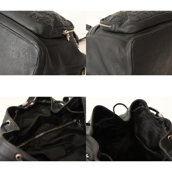 新品未使用 CHROME HEARTS クロムハーツ STRANGE LOVE BAG リュック セメタリー クロスパッチ スモールクロス レザー ブラック 中古 4b013459
