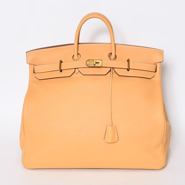 極美品 HERMES エルメス ハンドバッグ オータクロア50 フィヨルド バーキン ブロンズ金具 イエロー系 □A刻印 中古 4b013472