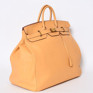 極美品 HERMES エルメス ハンドバッグ オータクロア50 フィヨルド バーキン ブロンズ金具 イエロー系 □A刻印 中古 4b013472