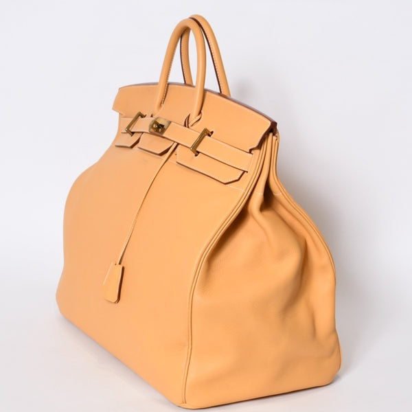 極美品 HERMES エルメス ハンドバッグ オータクロア50 フィヨルド バーキン ブロンズ金具 イエロー系 □A刻印 中古 4b013472