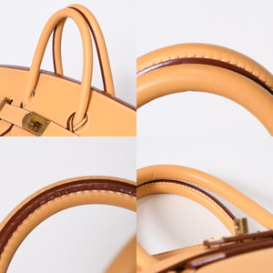 極美品 HERMES エルメス ハンドバッグ オータクロア50 フィヨルド バーキン ブロンズ金具 イエロー系 □A刻印 中古 4b013472